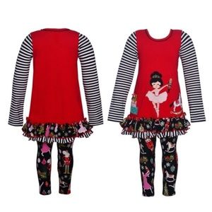 Bonnie Jean Red Nutcracker Ruffle Dress & Leggings Outfit 2T